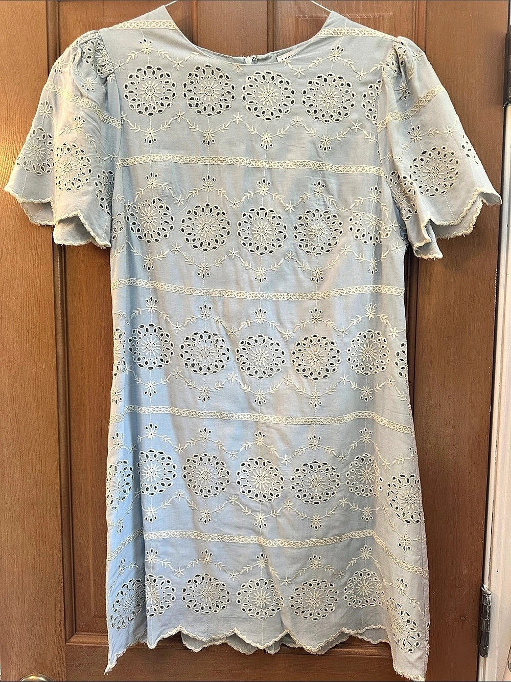 English Factory Embroidered Eyelet Mini Dress in Blue Size Medium